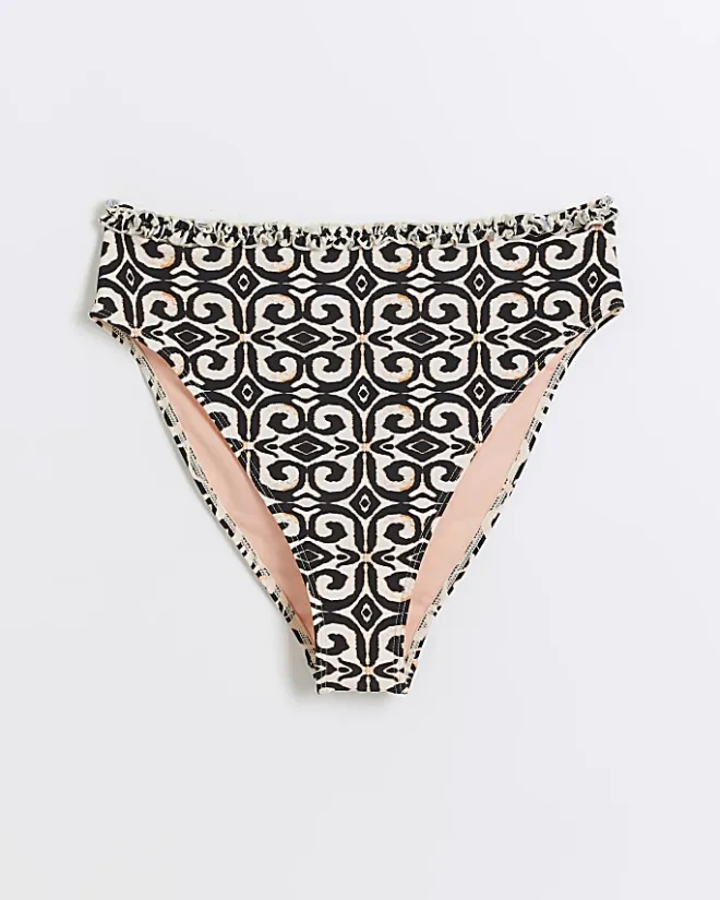River Island high waisted abstract bikini bottoms Cream Fashion