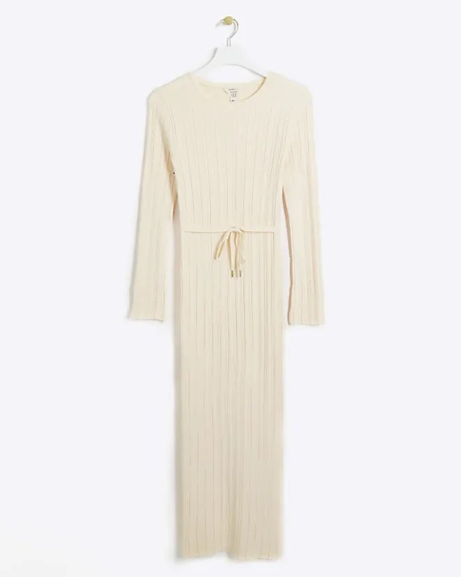 River Island knit rib jumper maxi dress Cream Online