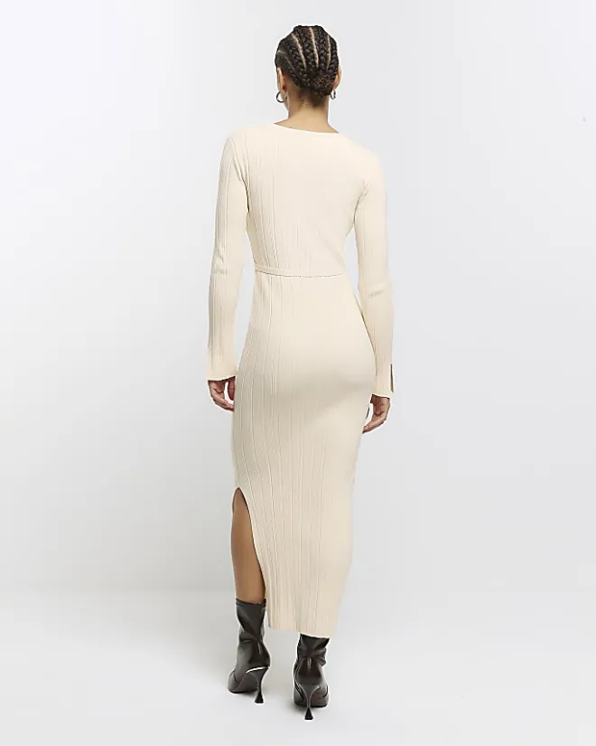 River Island knit rib jumper maxi dress Cream Online