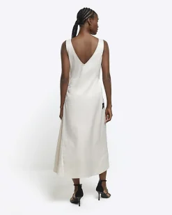 River Island lace trim slip midi dress Cream Hot