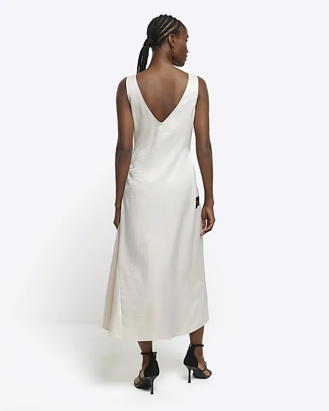 River Island lace trim slip midi dress Cream Hot