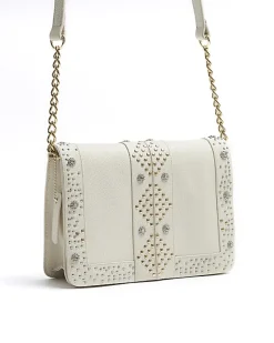 River Island leather studded cross body bag Cream Sale