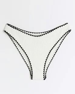 River Island low waist crinkle bikini bottoms Cream Best