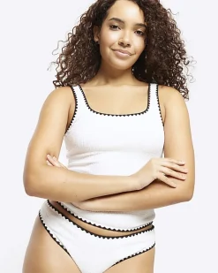 River Island low waist crinkle bikini bottoms Cream Best