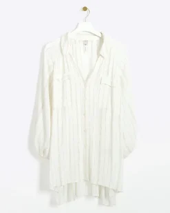 River Island metallic stripe beach shirt Cream Discount