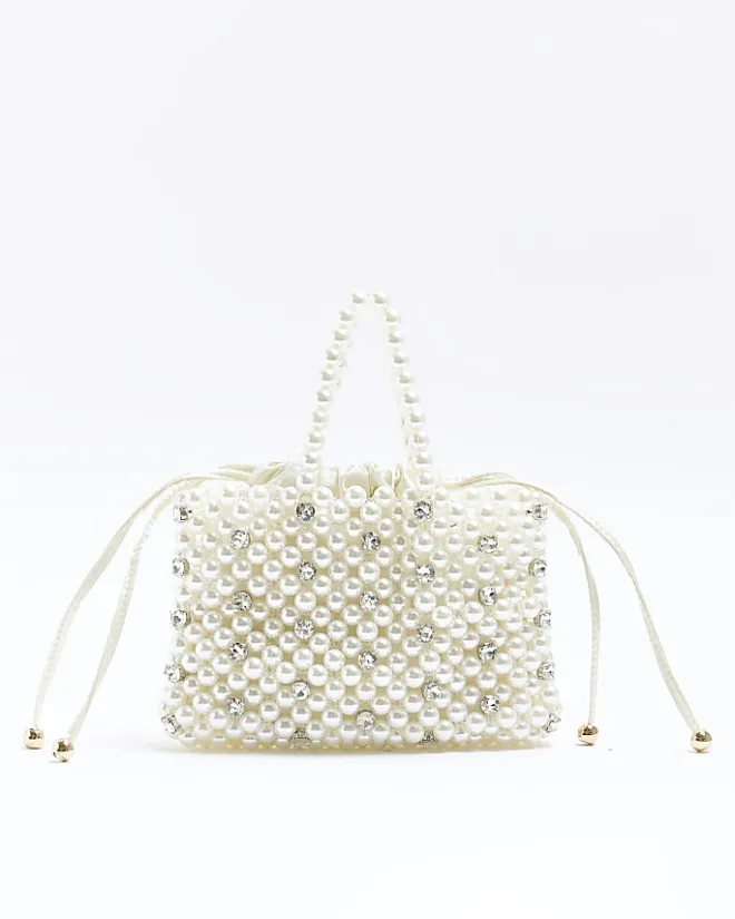 River Island pearl embellished handbag Cream Fashion