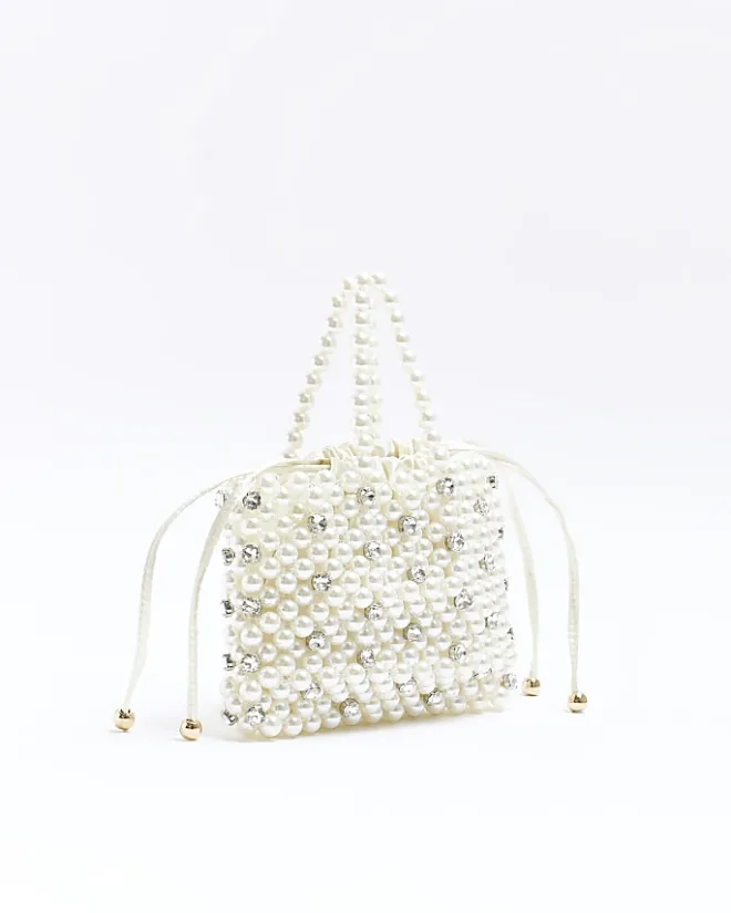 River Island pearl embellished handbag Cream Fashion