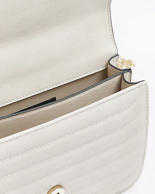 River Island quilted chain shoulder bag Cream Discount