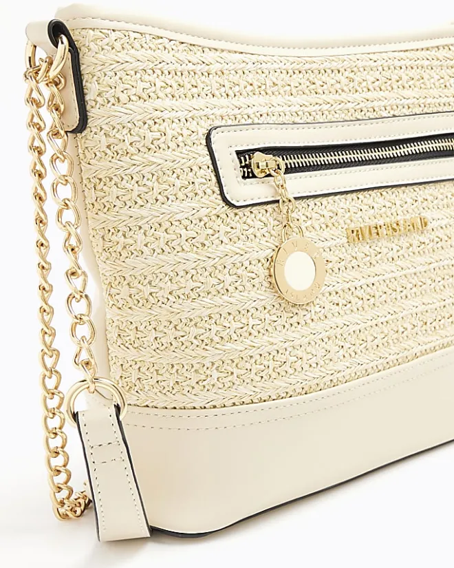 River Island raffia chain cross body bag Cream Outlet