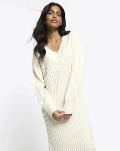 River Island rib jumper maxi dress Cream Best