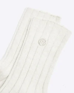 River Island rib socks Cream Clearance