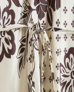 River Island satin floral belted slip midi dress Cream Discount
