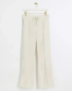 River Island side stripe wide leg joggers Cream Fashion