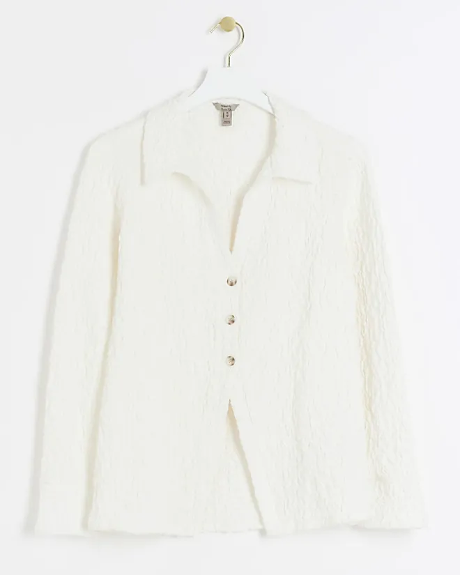 River Island textured long sleeve shirt Cream Discount