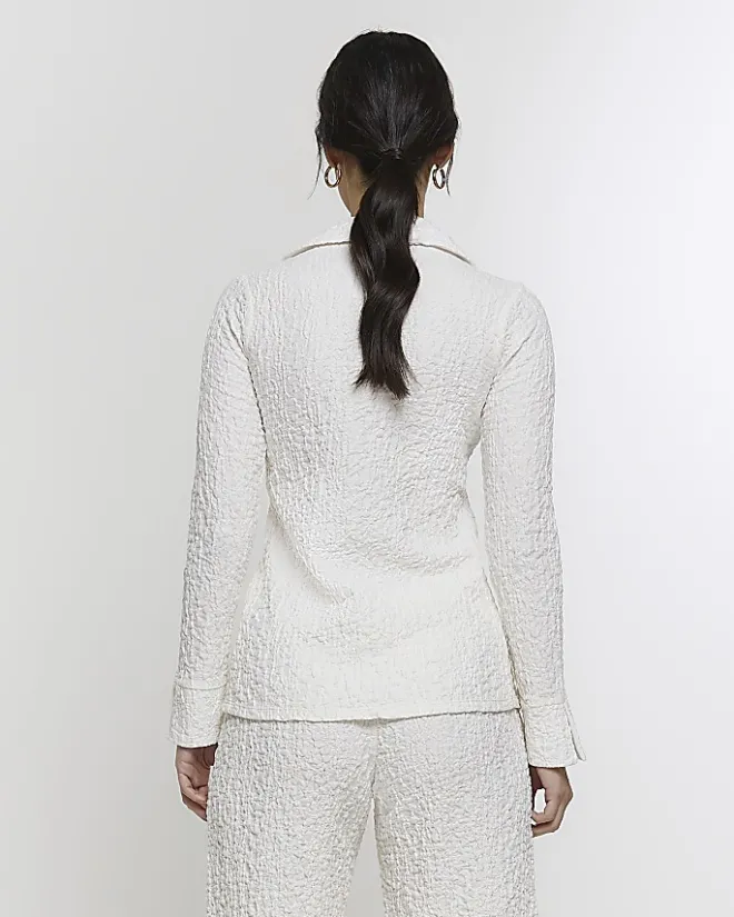 River Island textured long sleeve shirt Cream Discount