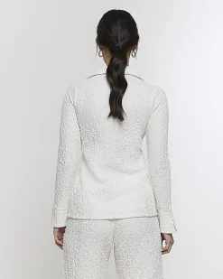 River Island textured long sleeve shirt Cream Discount