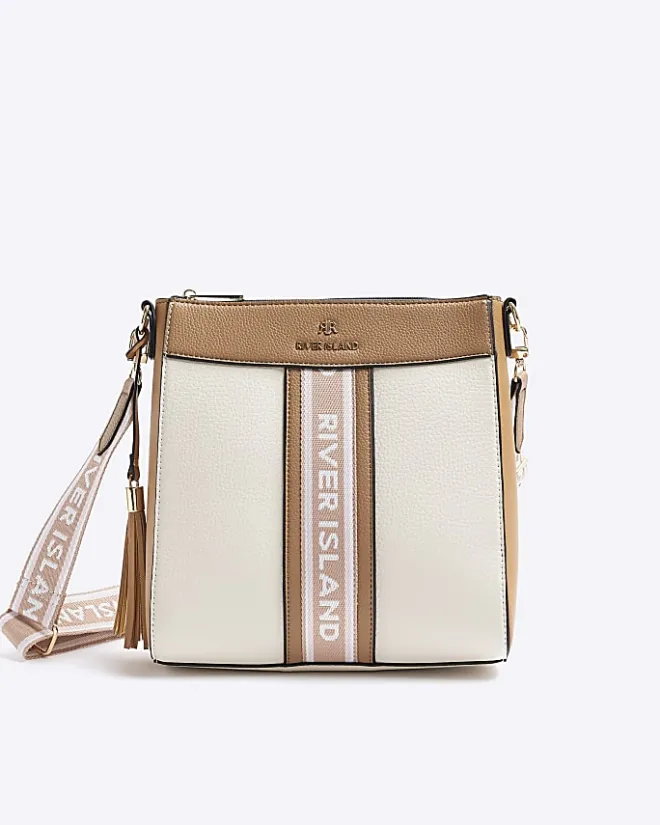 River Island webbing messenger cross body bag Cream Outlet