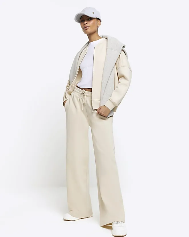 River Island zip up bomber sweatshirt Cream Sale