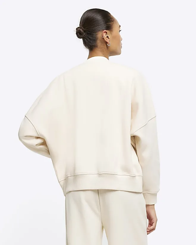 River Island zip up bomber sweatshirt Cream Sale