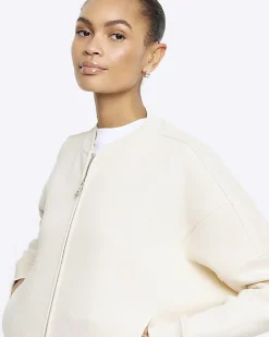 River Island zip up bomber sweatshirt Cream Sale