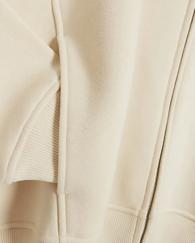 River Island zip up bomber sweatshirt Cream Sale