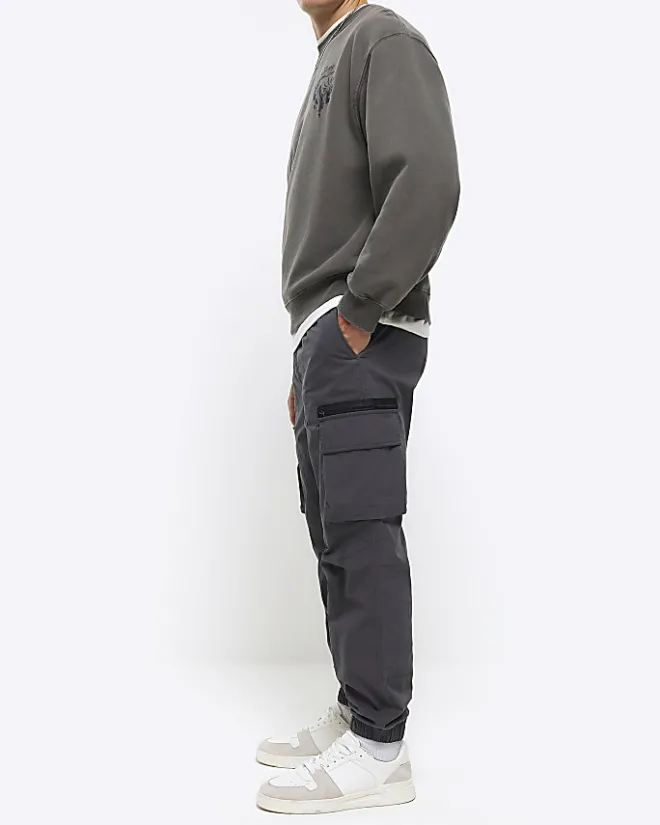 River Island Dark regular fit cargo trousers Grey Hot