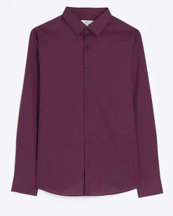 River Island Dark slim fit smart shirt Purple Sale