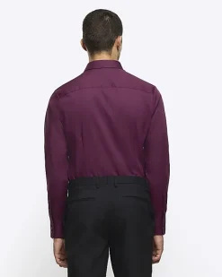 River Island Dark slim fit smart shirt Purple Sale