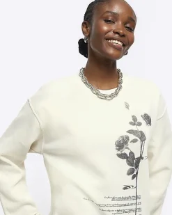 River Island Ecru floral graphic sweatshirt Cream Fashion
