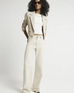 River Island Ecru high waisted relaxed straight jeans Cream Best