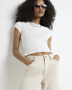 River Island Ecru high waisted relaxed straight jeans Cream Best