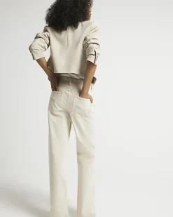 River Island Ecru high waisted relaxed straight jeans Cream Best