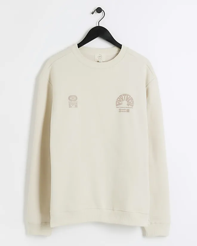 River Island Ecru Regular Fit Floral Graphic Sweatshirt Stone Hot