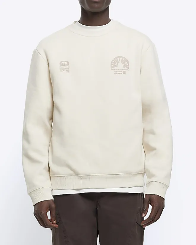 River Island Ecru Regular Fit Floral Graphic Sweatshirt Stone Hot