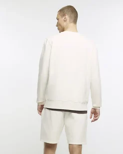 River Island Ecru regular fit plain sweatshirt Stone Clearance
