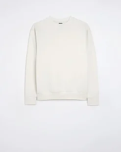 River Island Ecru regular fit plain sweatshirt Stone Clearance