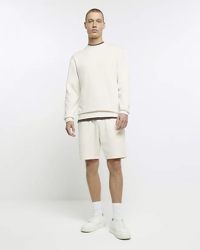 River Island Ecru regular fit plain sweatshirt Stone Clearance