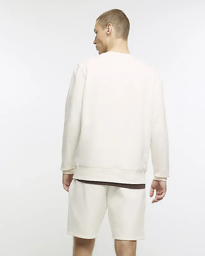 River Island Ecru regular fit plain sweatshirt Stone Clearance