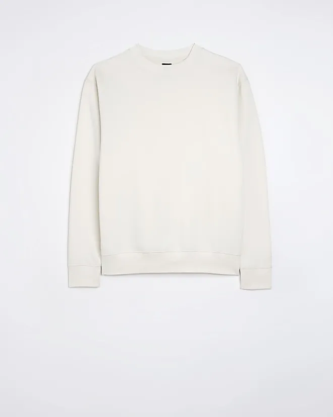 River Island Ecru regular fit plain sweatshirt Stone Clearance