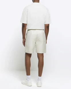 River Island Ecru regular fit pull on shorts Stone Fashion
