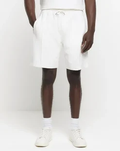River Island Ecru regular fit textured smart shorts Stone Fashion