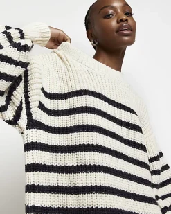 River Island Ecru stripe knit jumper mini dress Cream Discount