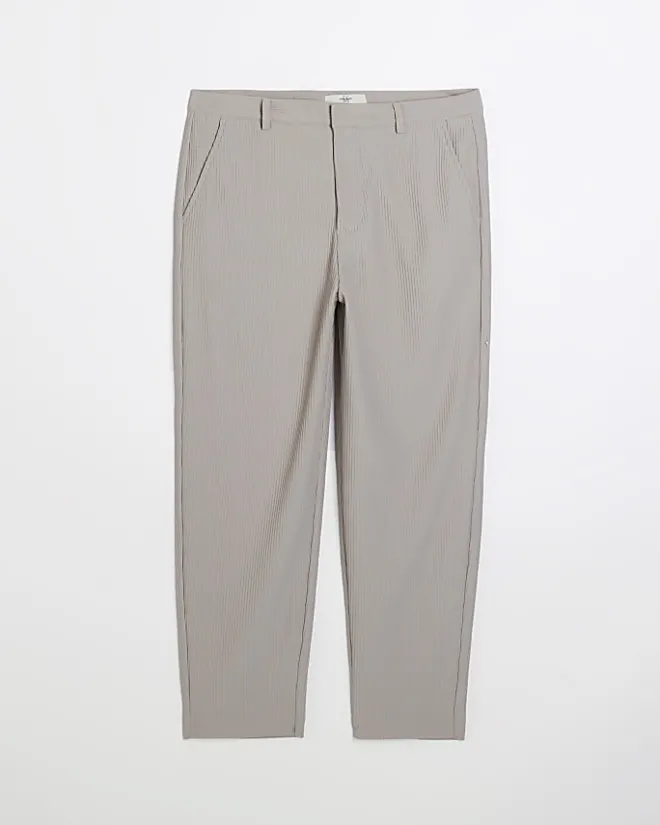 River Island Ecru tapered fit plisse smart trousers Stone Hot