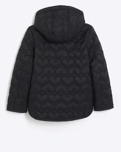 River Island Girl heart quilt padded coat Black Best