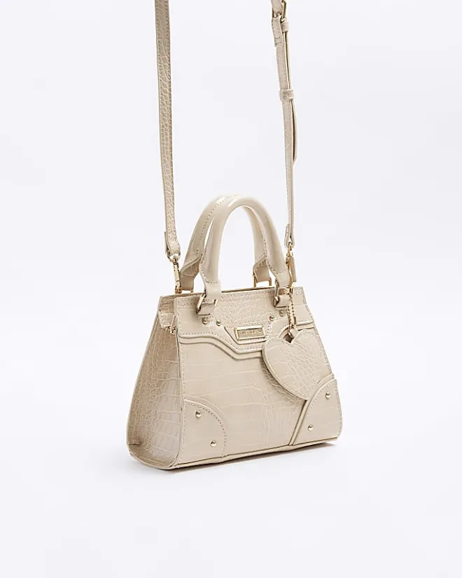River Island Girls beige croc embossed tote bag Cream Hot