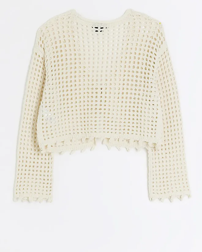 River Island Girls beige crochet cardigan Cream Clearance