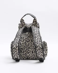 River Island Girls Beige Leopard Utility Backpack Cream Hot