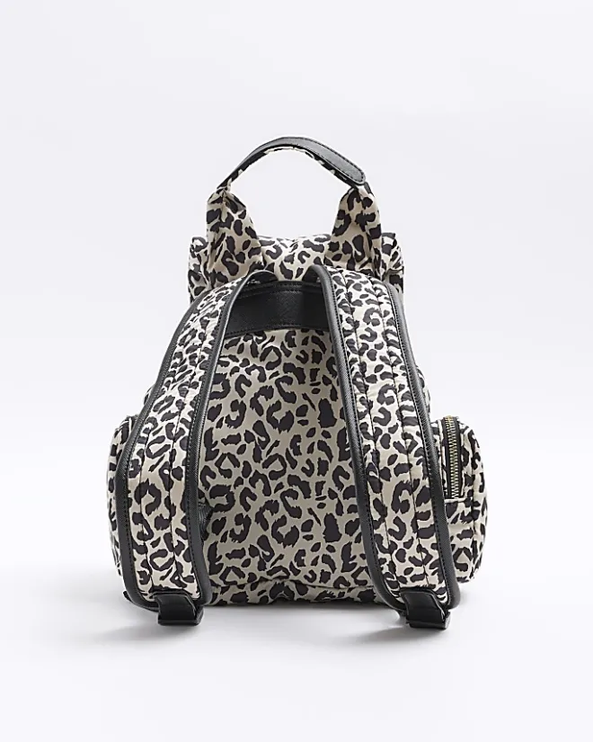 River Island Girls Beige Leopard Utility Backpack Cream Hot