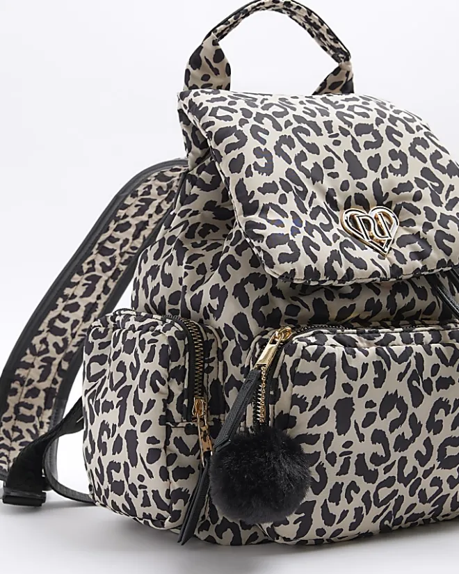 River Island Girls Beige Leopard Utility Backpack Cream Hot