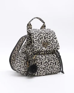 River Island Girls Beige Leopard Utility Backpack Cream Hot